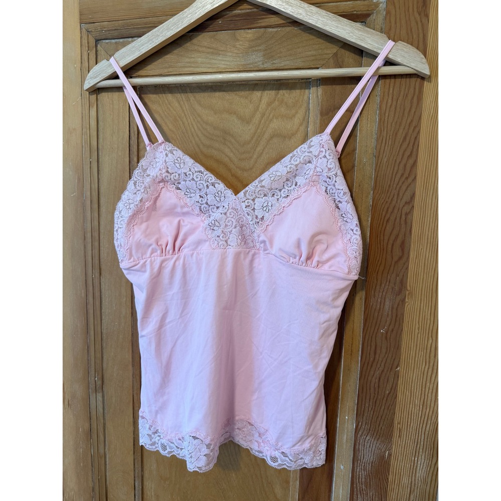 Victoria's Secret PINK Lace Trim Cami Top Built-in Bra Pink Y2K Small